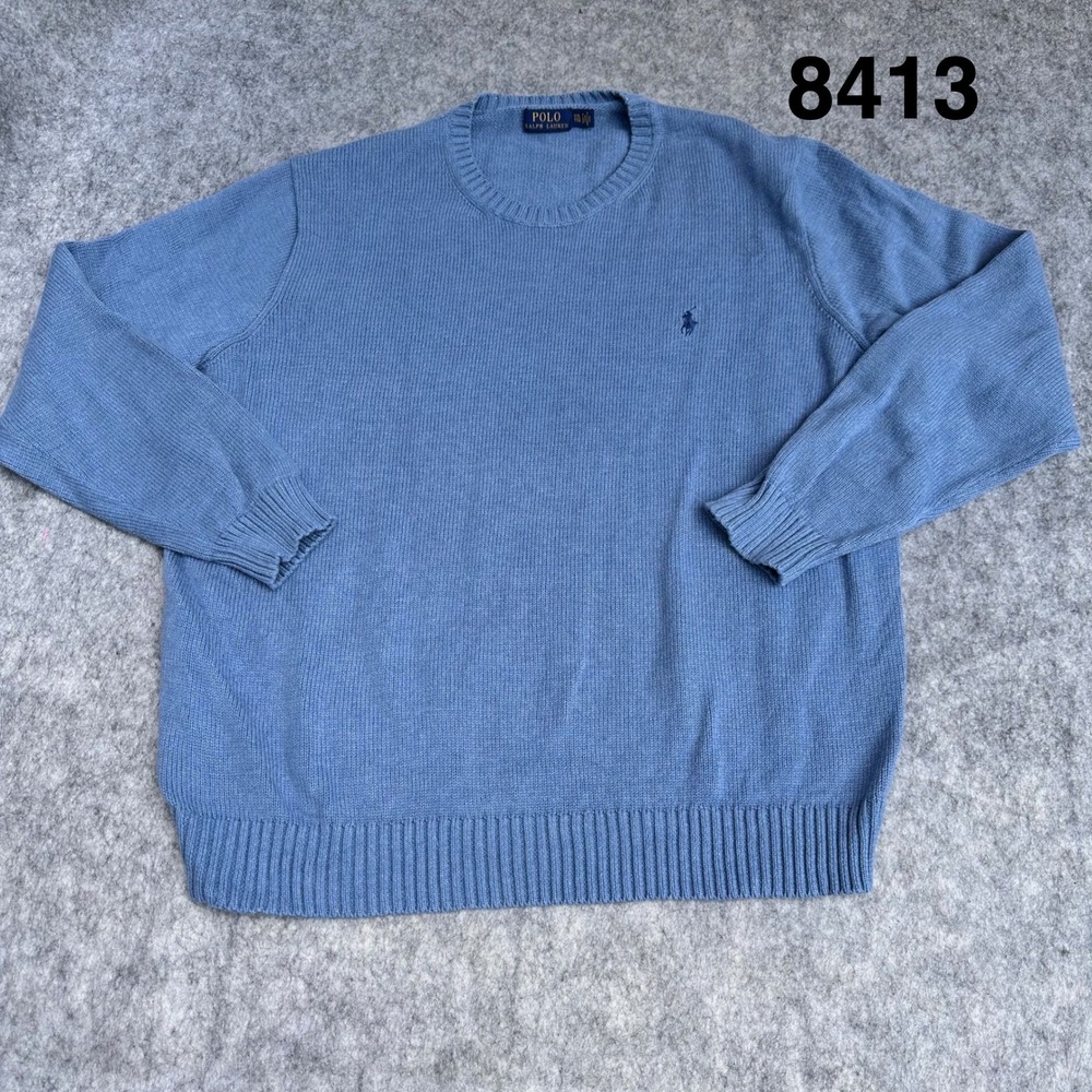 Polo Ralph Lauren Mens XXL Blue Cotton Crewneck Sweater Embroidered Pony Logo